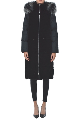 Velvet insert down jacket