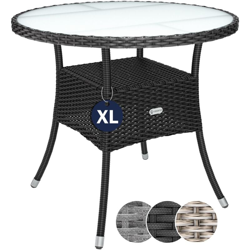 Casaria Tavolo da giardino Tavolo da balcone in polyrattan Ø 80 cm con piano rotondo in vetro smerigliato Mobili da giardino nero características