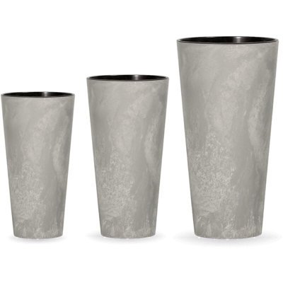 Wellhome Set di 3 vasi Prosperplast Tubus Slim Effect in plastica con serbatoio in colore cemento, dimensioni set L