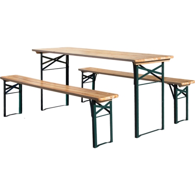 Set birreria due panche + tavolo in legno di abete. Tavolo con 2 panche per Sagre Feste. 170x60x75Cm