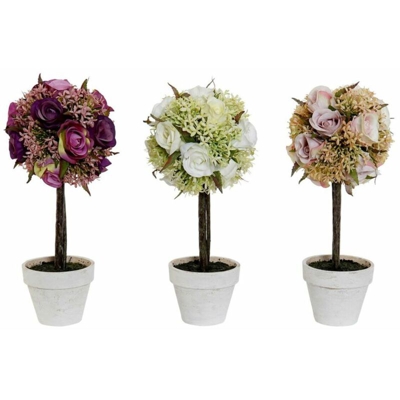 Pianta Decorativa DKD Home Decor Bianco Rosa Bordeaux Plastica Stoffa (3 pcs) (13 x 13 x 29 cm)