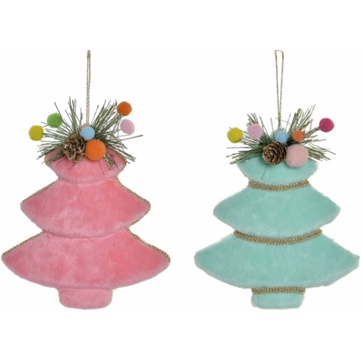 Decorazione pensile DKD Home Decor Natale Verde Rosa Poliestere (2 pcs) (16 x 4 x 18 cm)