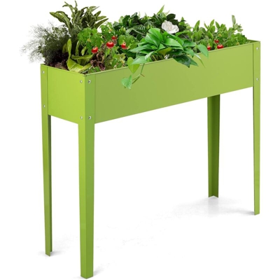 Aiuola in metallo, fioriera con gambe, fioriera da giardino con fori di drenaggio e ventilazione, robusta e antiruggine, per frutta ed erbe, Verde