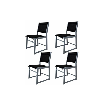 Chicreat, poltrone da giardino, set da 4, in tessuto e alluminio, argento/nero