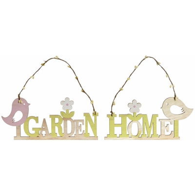 Decorazione pensile DKD Home Decor Verde Rosa Legno (2 pcs) (23 x 0.5 x 19 cm)