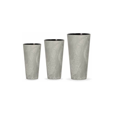 Wellhome Confezione da 3 vasi Prosperplast Tubus Slim Effect in plastica con serbatoio in colore cemento, misura set M