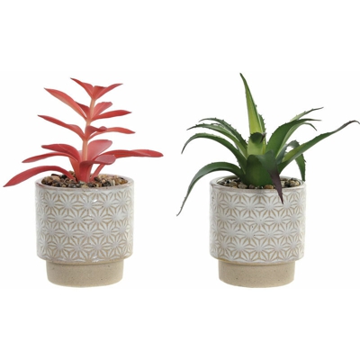 Pianta Decorativa DKD Home Decor Bianco Verde Rosa Ceramica Polietilene (2 pcs) (8 x 8 x 18 cm)