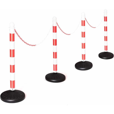 4 Pezzi Colonnine Paletti Delimitazione con Catena per Parcheggio e Code, 4 Ringhiere in Plastica 33x33x98cm