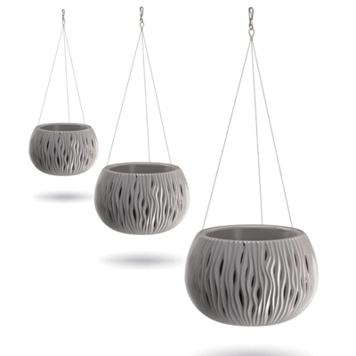 Wellhome WS Pack 3 vasi Prosperplast Bowl Sandy plastica con serbatoio in colore grigio pietra