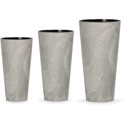 Wellhome Set 3 vasi Prosperplast Tubus Slim Effect in plastica con serbatoio in colore cemento, misura S