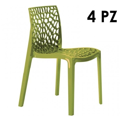 Set4pz GrandSoleil Sedia Gruvyer Prolipropilene Verde Anice Impilabile Traforata