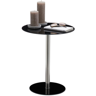 10023150_46 Tavolino Rotondo da Salotto in Vetro e Acciaio Inox, Tavolo da Caffè, HxLxP: 53 x 43 x 43 cm, Nero
