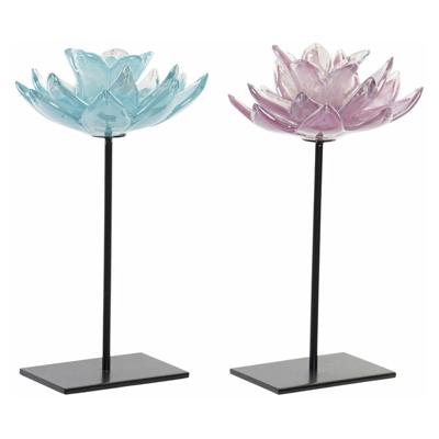 Portacandele Vetro Fiore (16 x 16 x 29 cm) (2 pcs) - Dkd Home Decor