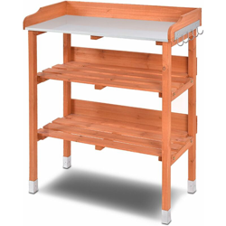 Costway - Tavolo da Lavoro per Giardinaggio in Legno di Abete e Metallo, Banco da Lavoro per Giardinaggio, con 2 Mensole Aperte e Ganci, 76 x 37 x 89 en oferta