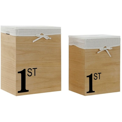 Set di Cestini Bianco Nero Legno di paulownia (2 pcs) - Dkd Home Decor