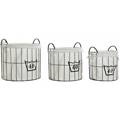 Set di Cestini Lino Metallo Loft (3 pcs) - Dkd Home Decor
