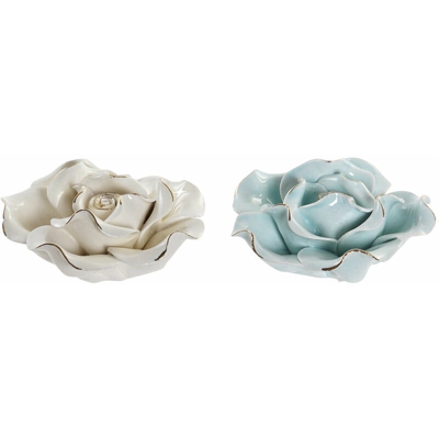 Fiore Decorativo DKD Home Decor Beige Porțelan Blu cielo (2 pcs)