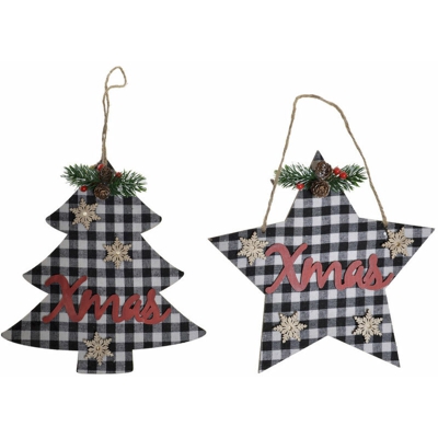 Decorazione pensile DKD Home Decor Natale Bianco Nero Legno (2 pcs) (26 x 0.5 x 26 cm) (23 x 0.5 x 25 cm)