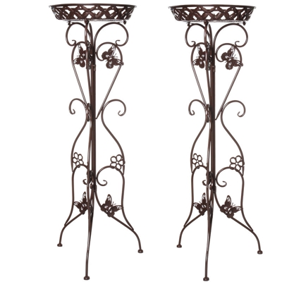 2x 37,5 "Supporto per piante alte in metallo Supporto per fiori Giardino Patio Decorazioni per la casa 30kg Coffee Brown