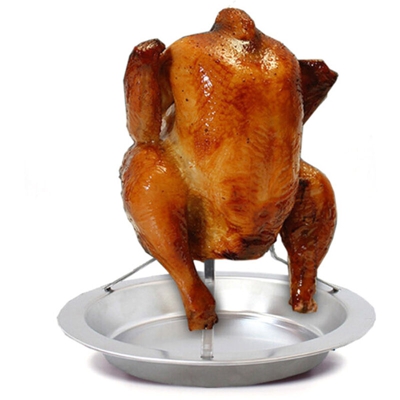 Supporto per girarrosto per pollo in acciaio inossidabile con supporto per girarrosto verticale in acciaio inox con leccarda per forno