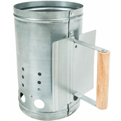 cesto accenditore con scudo termico - accendi carbonella, ciminiera di accensione, accenditore carbonella - argento