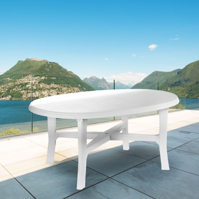 Dmora Tavolo componibile ovale, Made in Italy, 165 x 110 x 72 cm, color Bianco