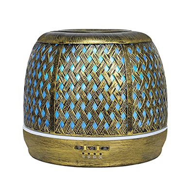 Diffusore Di Oli Essenziali Metallo Vintage, Lovgerger 500ML Umidificatore Ambiente, Diffusore Di Aromi Con 7 Colori Led, 4 Impostazioni Del Timer, Ar