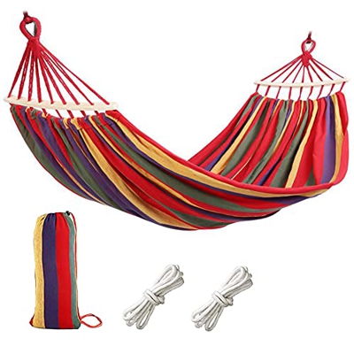 FOUVIN Amaca in cotone per esterni, 280 x 80 cm, portata fino a 300 kg, con due travi anti-rotolamento, per viaggi, spiaggia, giardino