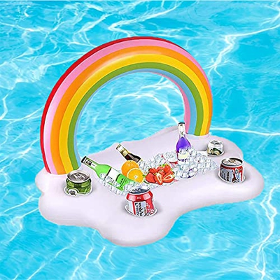 Faffooz Portabevande Gonfiabile, Gonfiabile Arcobaleno Portabicchieri, Gonfiabili Piscina Portabibite con 4 Fori per Bevande e 1 Incavo Rettangolare, 