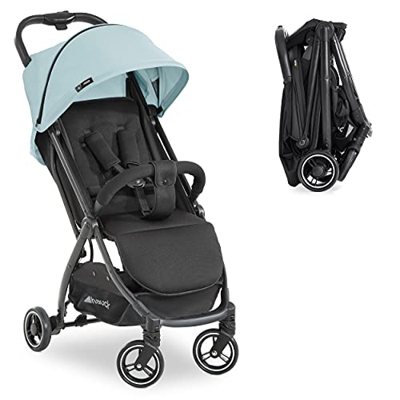 Hauck Travel Buggy Swift X - passeggino leggero reclinabile e cinghia di trasporto, passeggino chiusura una mano in formato compatto - nero (Blu Ghiac