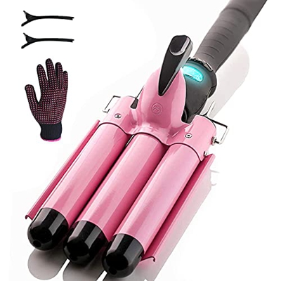 Piastra Per Capelli Onde, Ferro Arricciacapelli 3 Tubi, Display LCD, Piastra onde larghe, Ceramica piastra beach wave Curling Wand Tool per Acconciatu