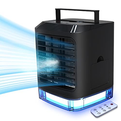 Condizionatore Portatile Personale 4-in-1 Raffrescatore, Ventilatore, Umidificatore, Depuratore 7 Colori Luce Notturna Climatizzatore Evaporativo con 