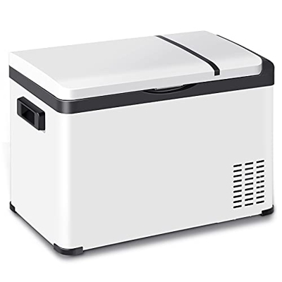 WOLTU Mini Frigo Portatile 30L, 12V 220V Frigorifero Piccolo Elettrico per Auto Casa Campeggio Ufficio, Mantenimento Freddo e Caldo, Bianco+Nero KUE01