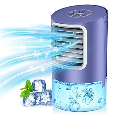 Mini Raffreddatore d'Aria, Condizionatore d'Aria Silenziosi 3 in 1, Air Cooler, Ventilatore Personale, Ventilatore Evaporativo Portatile, Luce LED a 7