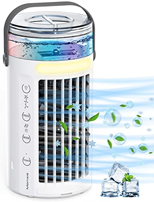 Mini Condizionatore Portatile, Manwe Condizionatori D'aria Ventilatore, 4-in-1 Mini Air Cooler, Evaporativo Umidificatore Mini Raffreddatore D'aria co