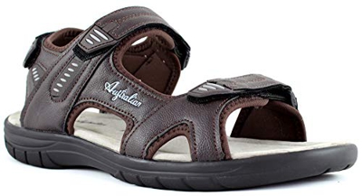 Australian Sandali Uomo Plantare Vera Pelle Regolabili Velcro Strappi (AU881 - Brown, Numeric_44)