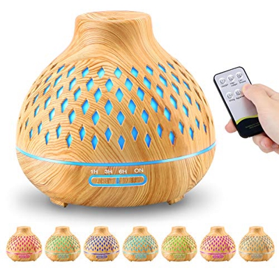 FRECOO Diffusore di Oli Essenziali, 400ML Umidificatore Ultrasuoni Diffusore di Aromi Atomizzatore Elettrico con 7 colori LED Selezionabili e Impostaz