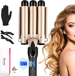 Ferro ondulato a 3 barili Φ32 mm grande WELLEN, AIMERVO Waver LCD 14 livelli di temperatura 80-210 ℃, per capelli medio/lunghi e sottili, curler con r características