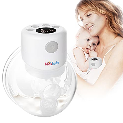 Mosbaby Tiralatte elettrico indossabile, Tiralatte a mani libere con funzione massaggio e memoria, 2 modalità e 9 livelli di aspirazione, Ricaricabile