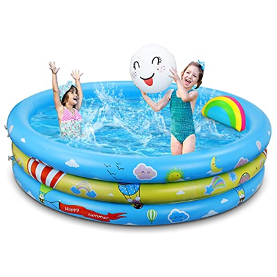 Jojoin Piscina Bambini,120CM*30CM Piscina Gonfiabile Con Cuscini Arcobaleno e Smiley e Motivi Colorat Piscine Gonfiabili per Bambini Dentro fuori