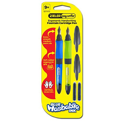 2 penne a cartuccia per scrittura manuale ergonomiche di Zieler® Easywriter - per uso con mani destra e mancini - impugnatura morbida in gomma - punta