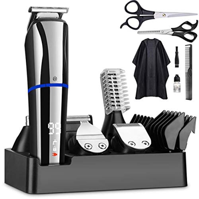 Regolabarba Uomo Tagliacapelli Uomo Professionale,Multifunzionale Impermeabile Kit e Display LED,Tagliacapelli Kit per Capell, Barba, Corpo, Naso 6 in