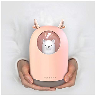 Guwheat Umidificatore MIni a nebbia fredda con modalità nebbia regolabile, serbatoio dell'acqua da 300 ml, luce notturna a LED a 7 colori per bambino,