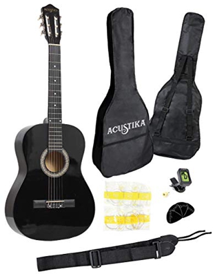 Chitarra Classica Acustika in Legno 100 cm 6 Corde in Nylon 4/4 Misura 39 Nero