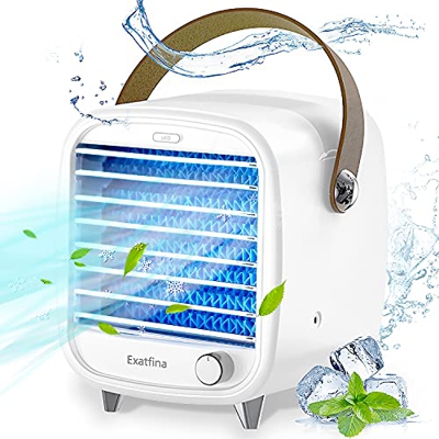 Exatfina Mini Condizionatori Portatile,4 IN 1 Cooler Ventilatore Evaporativo Raffreddatore D'aria Umidificatore Purificatore con LED,USB Personale Coo