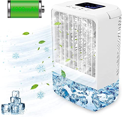 ANEEWAY Condizionatore Portatile Mini Air Cooler Climatizzazione Ventilatore Aria Condizionata con 2-4 H timer, 3 Velocità del Vento, Batteria Integra