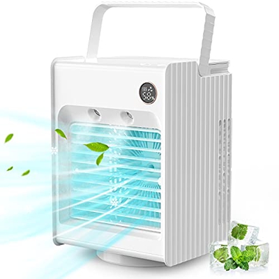 Condizionatore Portatile Mini Raffreddatore D'aria con Umidificatore, 3 Velocità,Oscillazione 120 ° con luce notturna per ufficio e casa