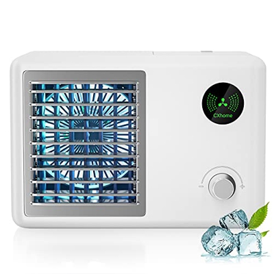 CXhome mini Condizionatore Portatile Ventilatore, Raffreddatore d'aria Evaporativo USB, 3 Velocità Regolabili e Gradiente RGB, Stile Radio Retrò, per 