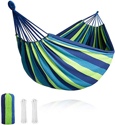 SUFUS Amaca da Giardino, Massima capacità di Carico 300 kg (260 x 150 cm) | con Barre per la Diffusione | Amache di Cotone per Campeggio Viaggio - Str