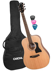 CASCHA Acoustic guitar set, incl. gigbag/bag, 3 plettri, dreadnought, chitarra acustica, chitarra acustica occidentale, corde in acciaio, principiante precio